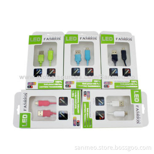 LED Micro USB Charger Cables for Samsung, HTC and More, Various Designs AvailableNew